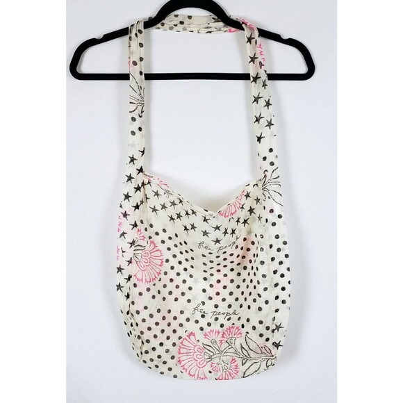 Free People Shopping Tote Bag Floral Polka Dot Stars Gauzy Lightweight Bohemian - Picture 1 of 3